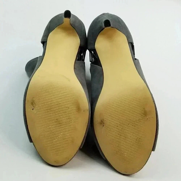 Steve Madden 8.5M Lola Gray Suede Back Zip Open Toe Vented Side Ankle Boots Heel - Picture 12 of 12
